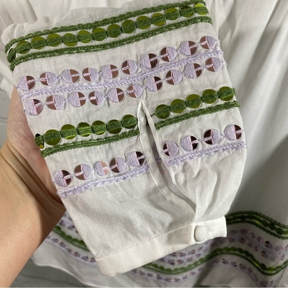 Tory Burch Madeline White Peasant Blouse with Purple and Green Detail 2 - Picture 9 of 10